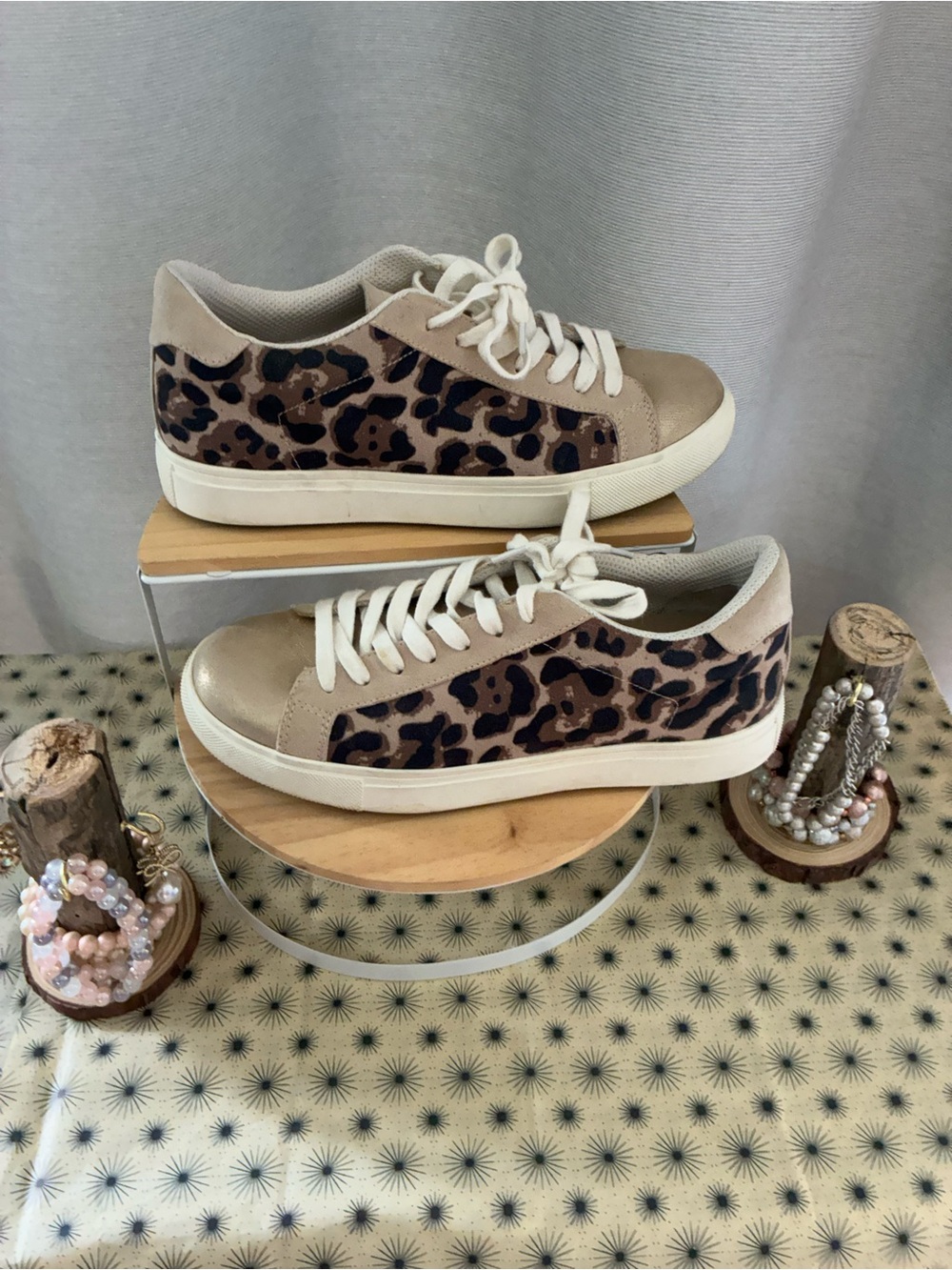 Isaac Mizrahi Beige and Leopard Print Low-Top Sneakers - Picture 7 of 8